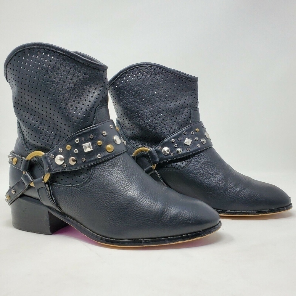 Twiggy London Womens Moto Boots Black Leather